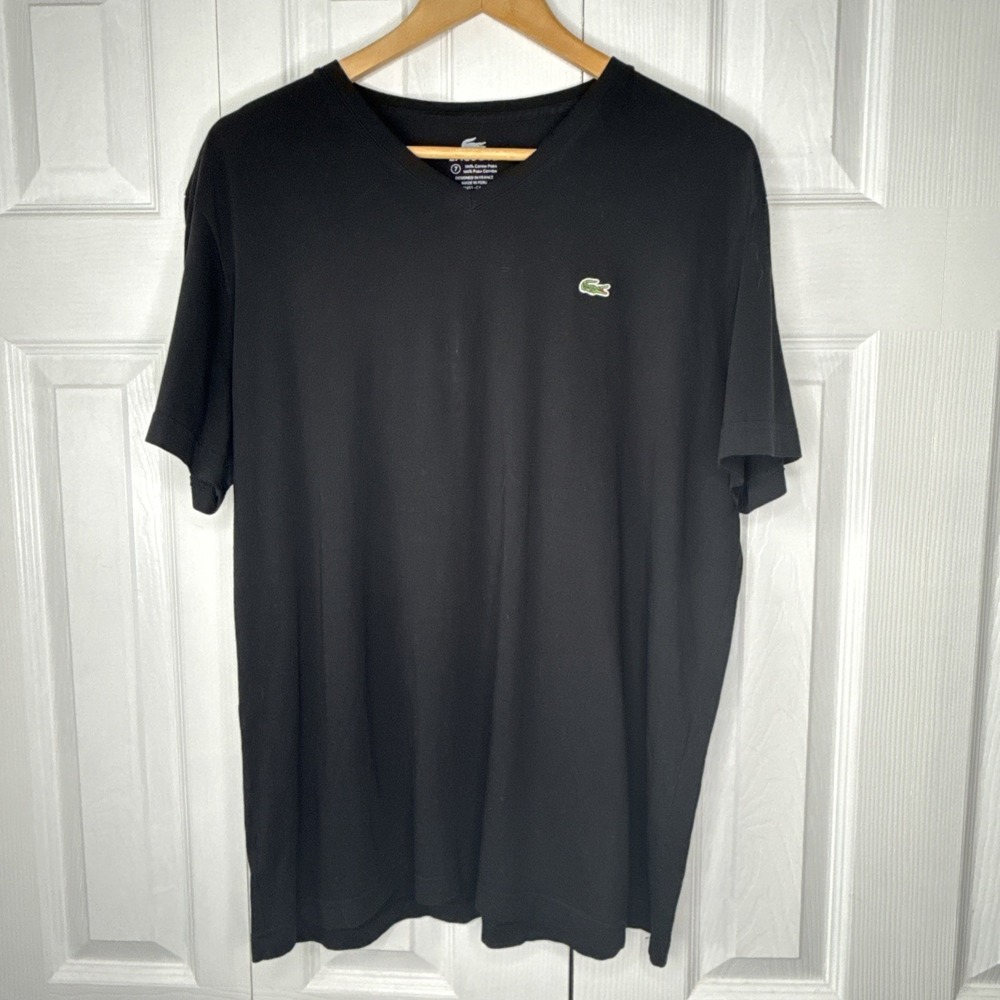 Lacoste Men's Pima Cotton V-Neck T-Shirt Black Size 7 XL  Iconic Logo